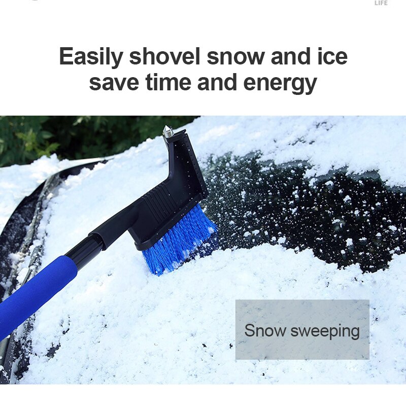 3in1 Auto Voorruit Ijskrabber Glas Sneeuw Borstel Uitschuifbare Rvs Sneeuw Remover Cleaner Auto Borstel Met Veiligheid Hamer