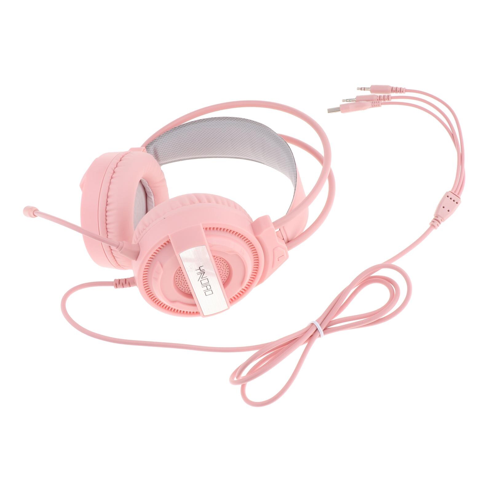 Pink Over Ear Gaming Headset Headphone 7.1 Sound Track with LED Light for Gamer