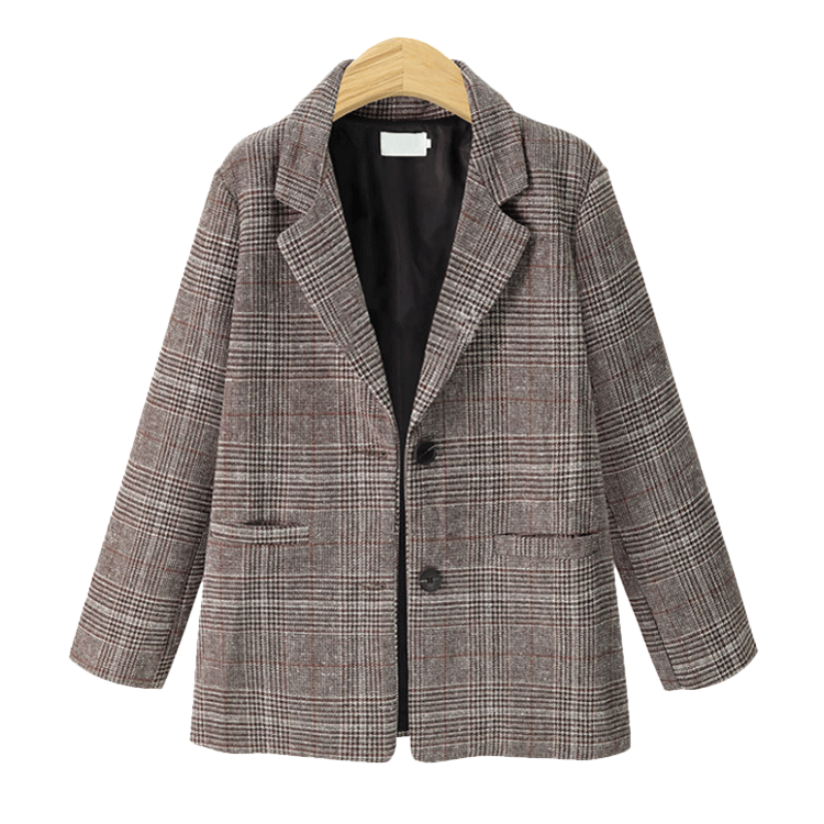 Vår vintage rutig kavaj för kvinnor tweed dam kontor dam kostymer kappa långärmad casual kavaj kavajer kvinnlig feminino: Mörkbrun / Xl