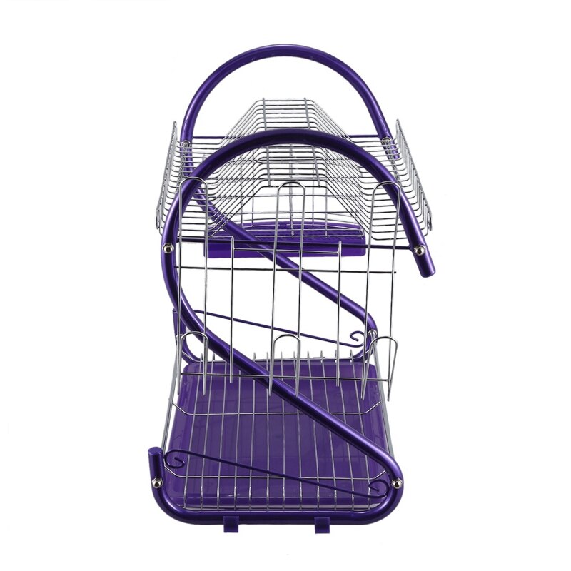 iron 2 Tiers Kitchen Dish Cup Drying Rack Drainer (Color:purple)