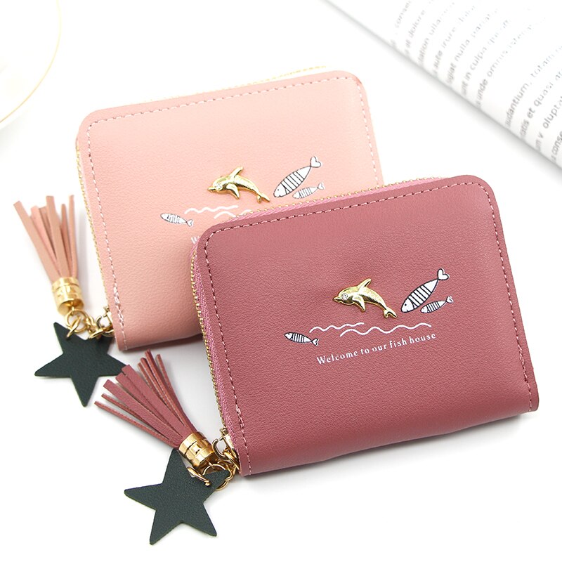 Kurze Frauen Geldbörsen Nette Liebe Quaste Haspe Geldbörse Karte Halfter Weibliche Kupplung Geld Tasche PU Leder Dame Reißverschluss