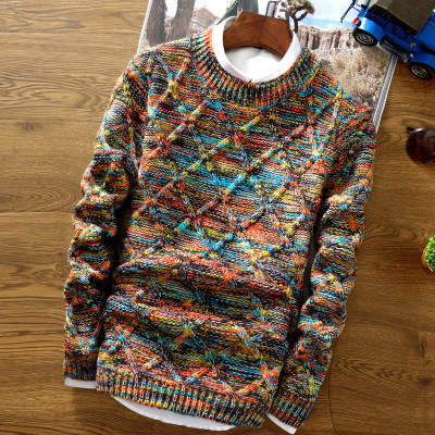 Zogaa tröja herr flerfärgad patchwork randig tröja herr o-ringad slim fit stickad jul herr tröja: Mång / L