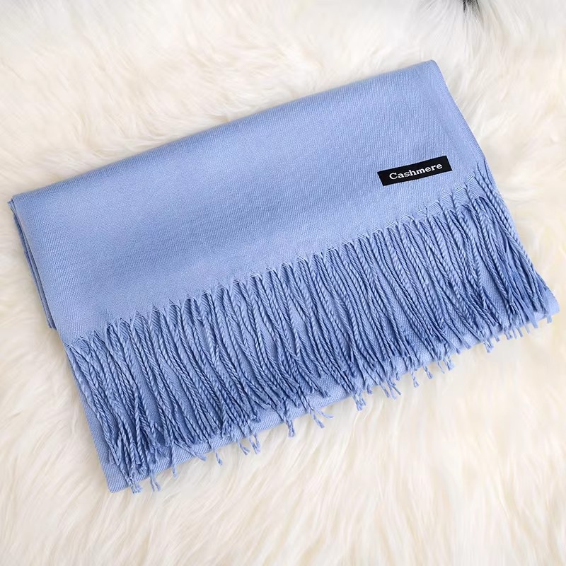 Écharpe polyvalente en Imitation cachemire brossé, couleur unie, épaisse, longue écharpe d'hiver avec pompon en cachemire, châle à épaule pour fille