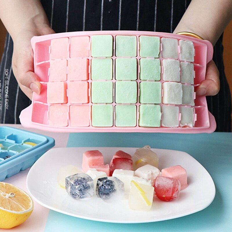 Grids Silicone Ice Cube Mold Fresh Food Fruit Large Ice Tray Moulds With Lids For Ice Party Whiskey Cocktail Cold Drink