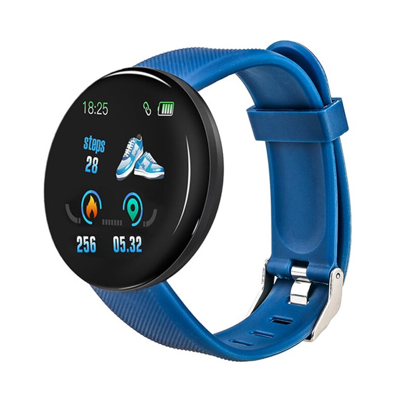 D18 Smart Horloge Bloeddruk Ronde Smartwatch Waterdicht Mannen Vrouwen Sport Smart Horloge Fitness Tracker Voor Android Ios Pk D13: blue