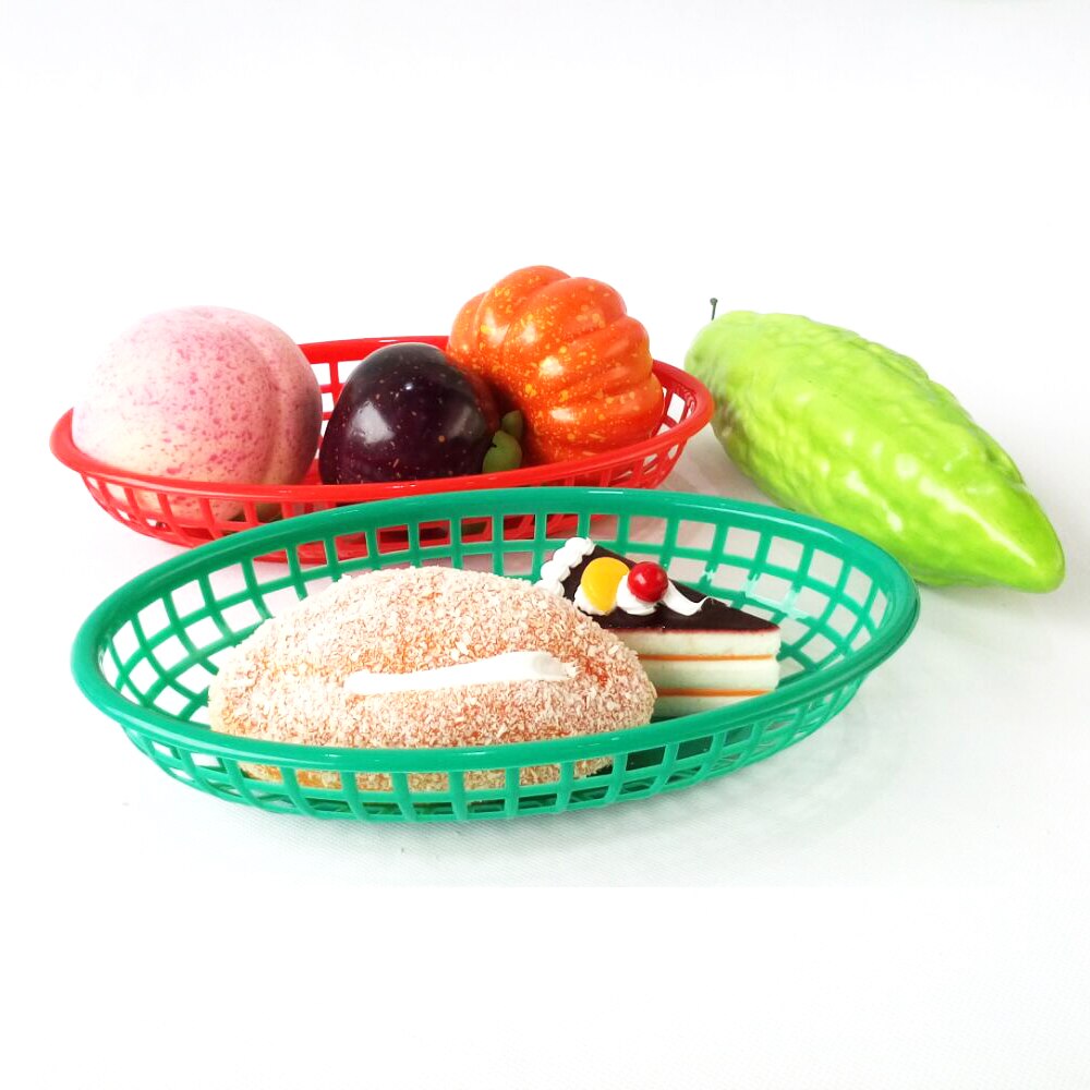 6pcs Oval Plastic Fast Food Baskets Dishes and Plates sets Serving Tray Food Serving Basket Bar Restaurant Supply
