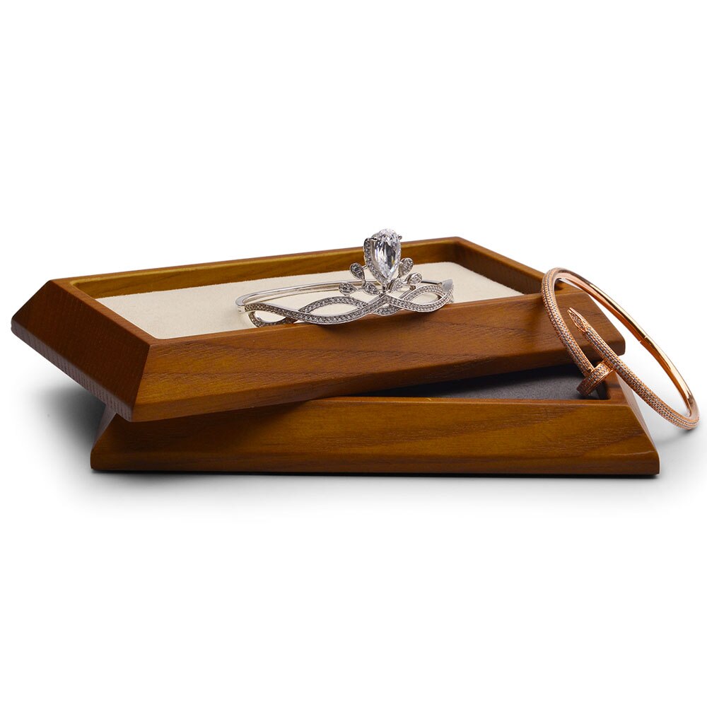 Oirlv Jewelry Display Wood Ring Pendant Tray Bracelet Display Stand Jewelry Storage Tray Ring Organizer Display