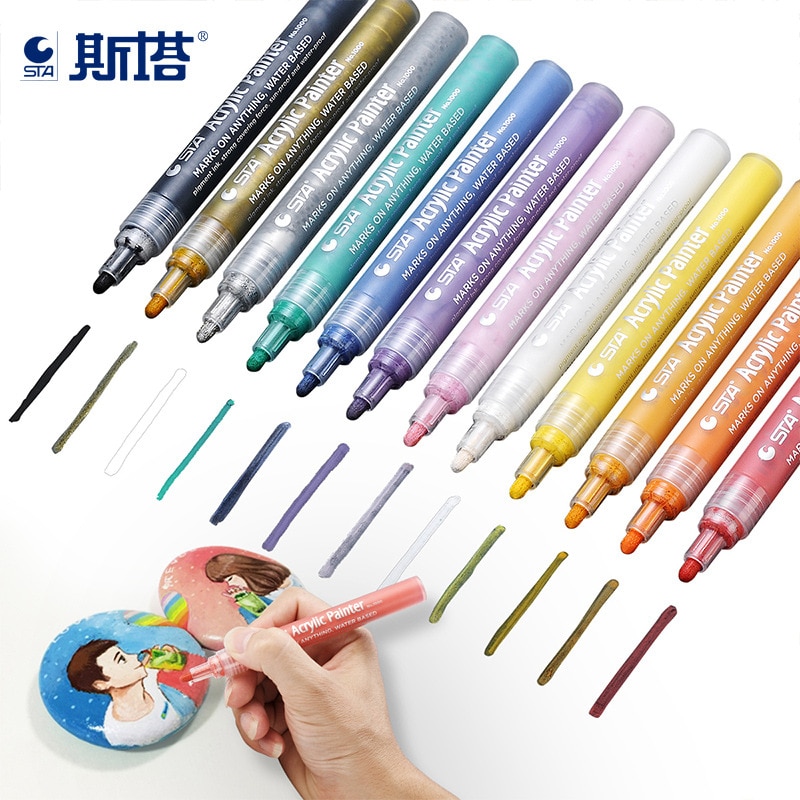 STA 1Pc 2mm Acrylic Paint Marker pen Detailed Marking Color Paint Pens for Ceramic Rock Glass Porcelain Mug Wood Fabric Canvas