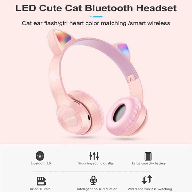 Nette Katze Ohren Bluetooth Drahtlose Kopfhörer Mit Mic Lärm abbrechen Kind Mädchen Stereo Musik Helm Telefon Headset