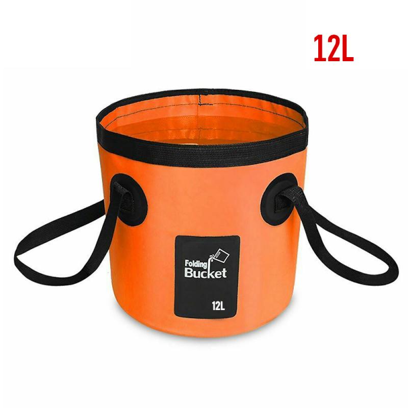 12L Large Capacity Folding Bucket Waterproof Water Bags Outdoor Convenient Fishing Folding Bucket Travel Folding Bucket: 2  Orange