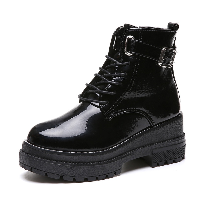 Dames platform schoenen punk zwarte gothic enkellaarsjes dames platform wedge veter motorlaarzen