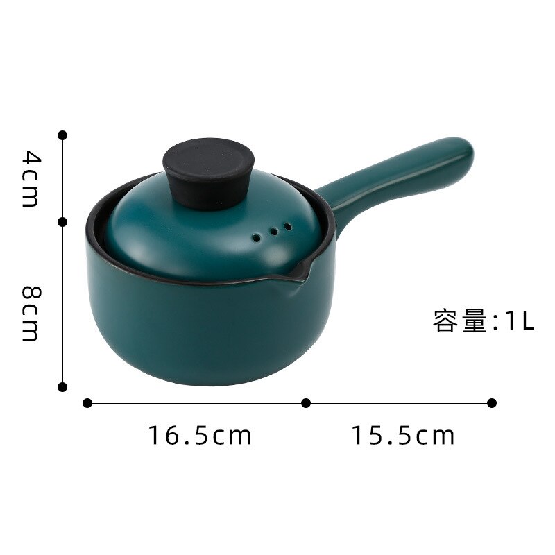 Casserole Mini Stew Pot With Handle Household Gas Ceramic Porridge Pot 1L: Green