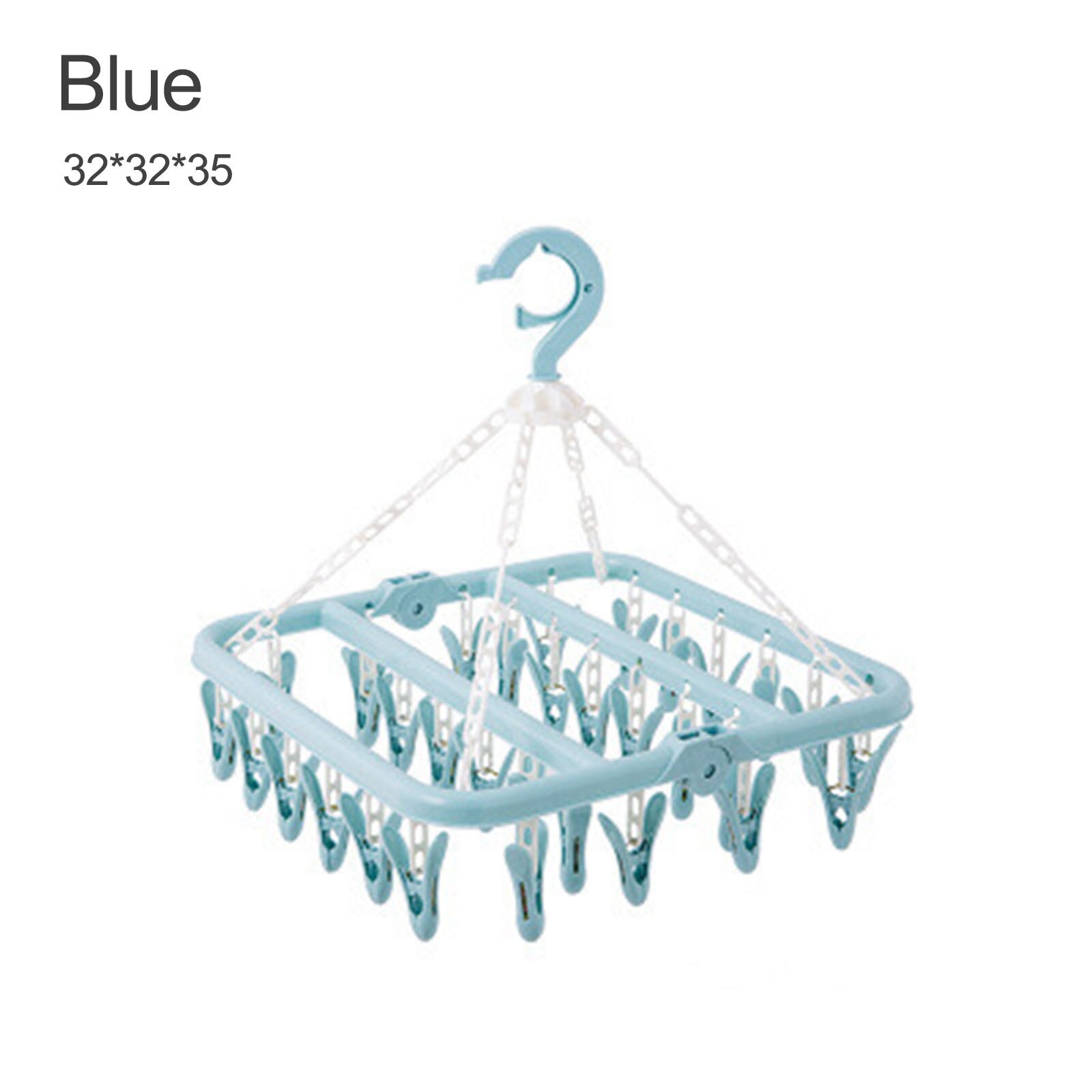 32 Indoor Socks Drying Rack Clips Plastic Foldable Clothes Hanger Dryer Windproof Socks Underwear Rack Children Space Saving: Blue 