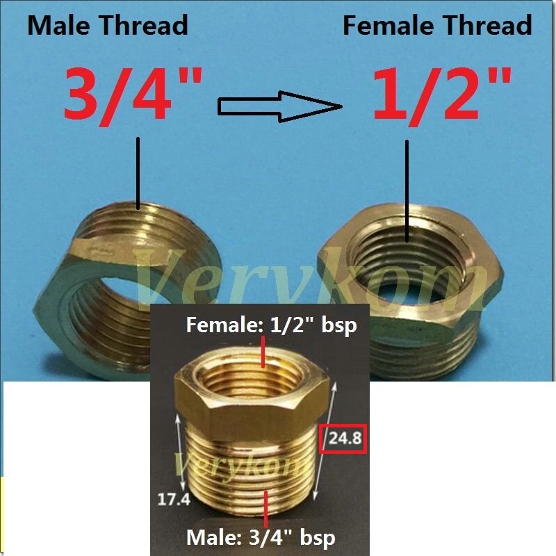 10x Verykom Pneumatische Messing Verloopstuk Fitting 3/4 "1/2" Male Naar 1/8 "3/8" 1/4 "Vrouwelijke Verminderen adapter Lucht Water Gas DN10/15/20/25: DN20-DN15 SIZE D