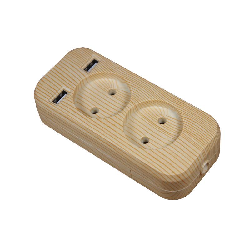 Europese Standaard Twee-Positie Socket Dual Usb Poorten, 5V 2A Output,: Wood grain color