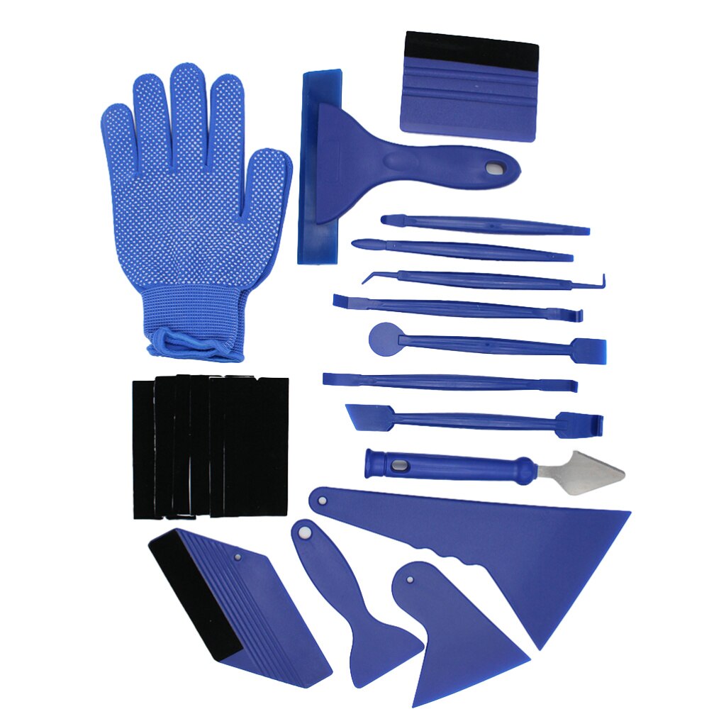 21PCS/Set Auto Tinting Film Scraper Squeegee Cutter Knife Window Tint Tool Kit Vinyl Car Film Wrapping Tool Set Blue Red