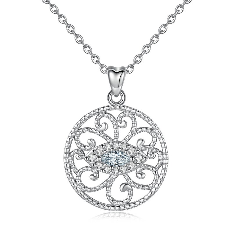 EUDORA 925 Sterling Silver Clear CZ Eye of Devil & Lycorisradiata Flower Pendant Necklace Luckly Eye Charm Fine Jewelry D351: White