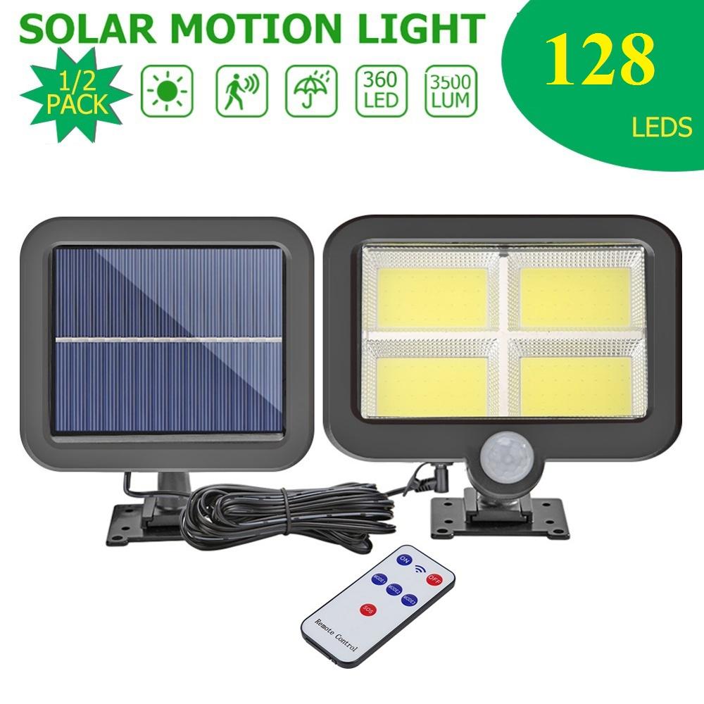 128 LED IP65 LED Solar Wall Light Remote Control Motion Sensor Outdoor Garden Lamp Pathway Yard Street Lamp