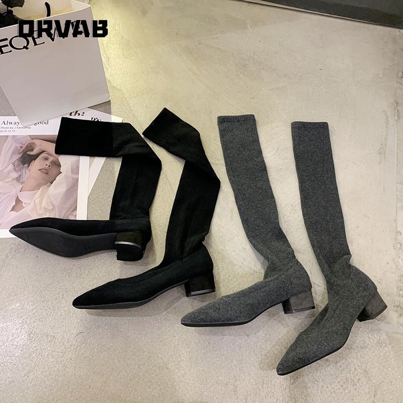 Dameslaarzen schoenen voor dames puntige neus over de knie sok lange laarzen comfortabele elastische mesh slanke laarzen dames