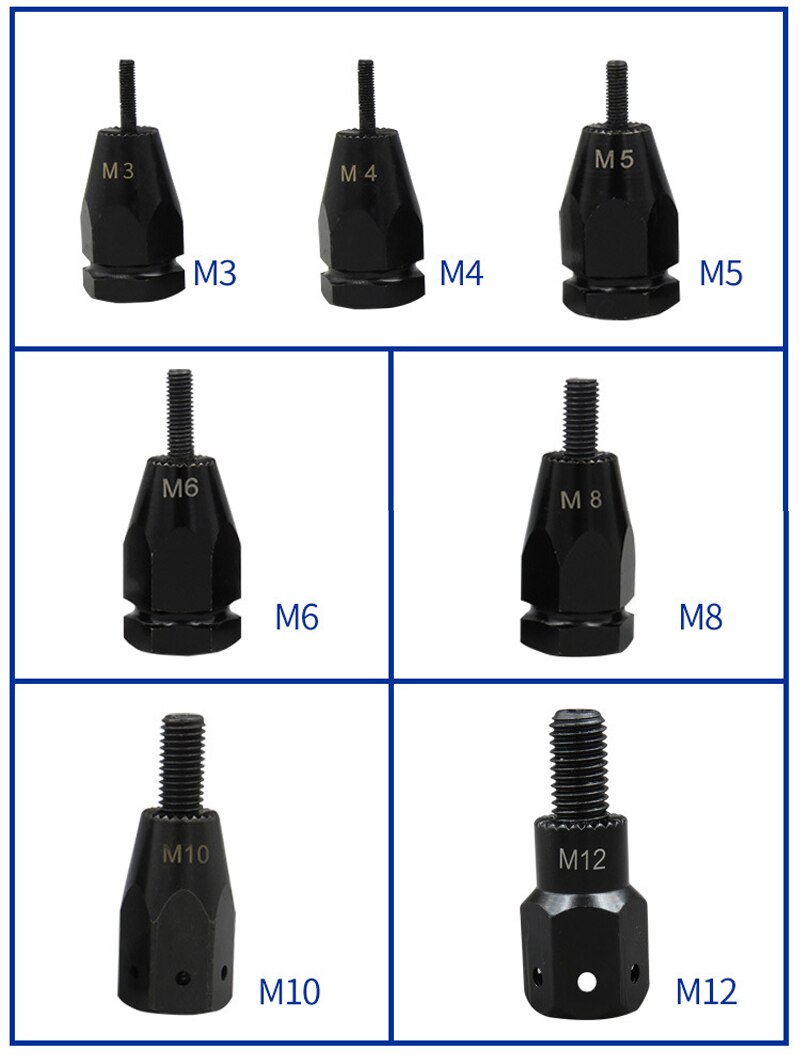 Hand Rivet Nut Head Nuts Easy Installation Riveter Tool Tip Mandrel Head Replacements M4 M5 M6 M8 M10 M12 Threaded Riveter Nut