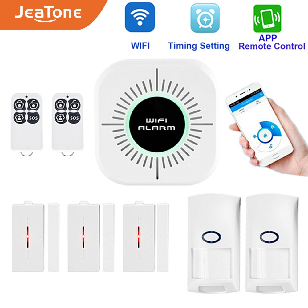 Jeatone draadloos huis inbreker wifi alarmsysteem beveiliging app controle engels android ios pir-sensor deur raam detector alarm