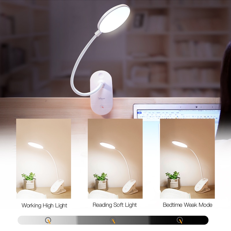 YAGE LED interrupteur marche/arrêt 3 Modes Clip lampe de bureau 4000K Protection des yeux lecture variateur 18650 Rechargeable USB lampes de table LED