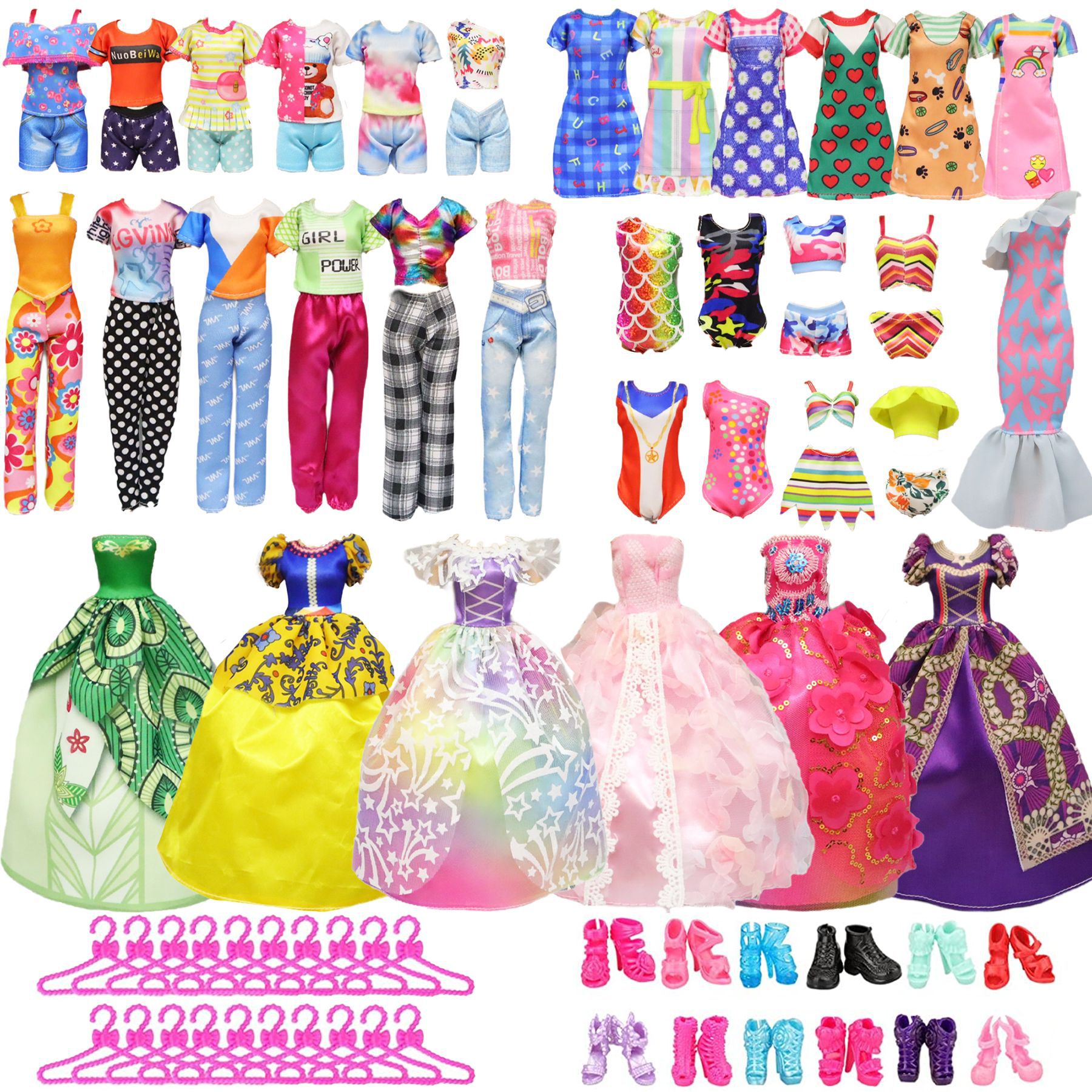 28 stks Mode Poppen Accessoires = 1 Jurk + 3 Jurk + 2 Pak + 2 Badpak + 3 Bril + 10 Schoenen + 7 Hanger Kleding voor 11.5 ''Pop Speelgoed