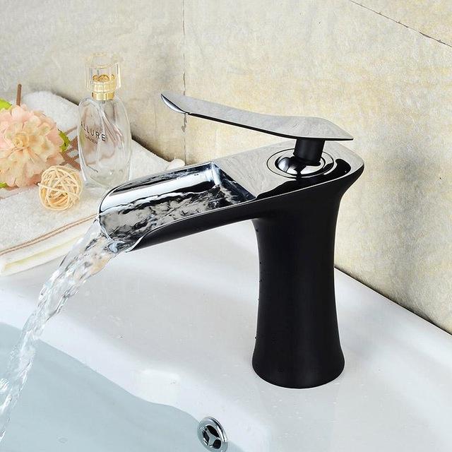 Basin Sink Faucet golden white chrome Single Handle Waterfall Bathroom Mixer Deck Mounted taps: WB-602BC