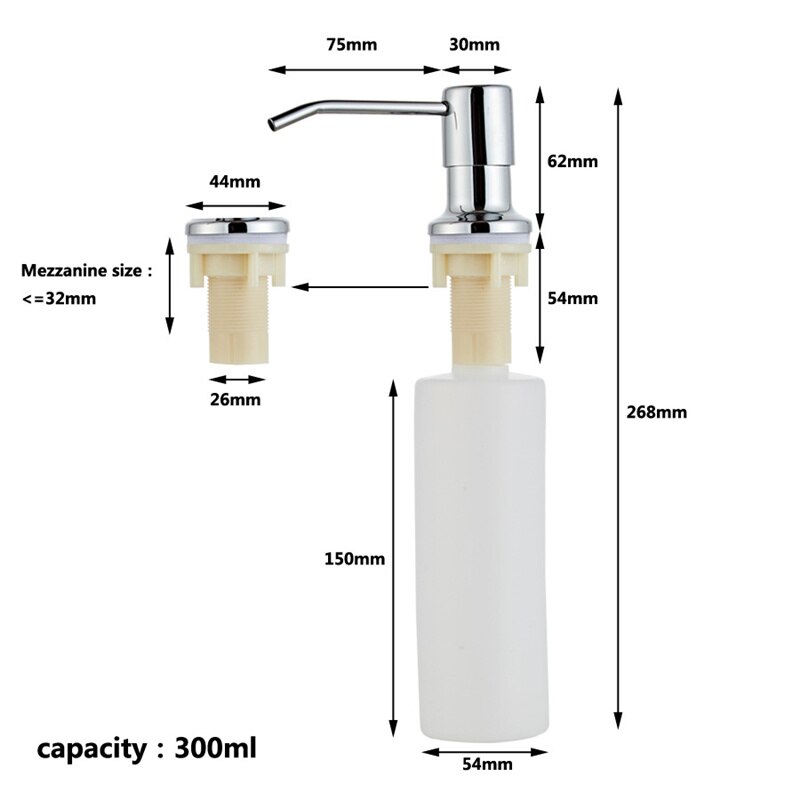 300ML Kitchen Sink Soap Dispenser Manually Press Stainless Steel Head ABS Dispenser Detergent Liquid Soap Lotion Dispensers