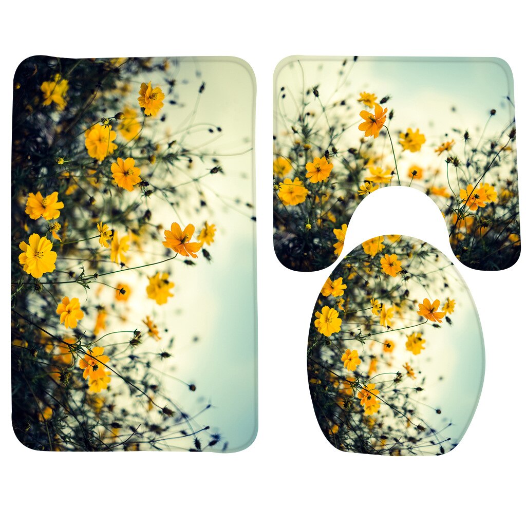 3 Pcs Bath Mat Set Rose Pattern Toilet Mat for Three Sets of Bath Mat Anti Slip Bathroom Rugs and Carpets: 006