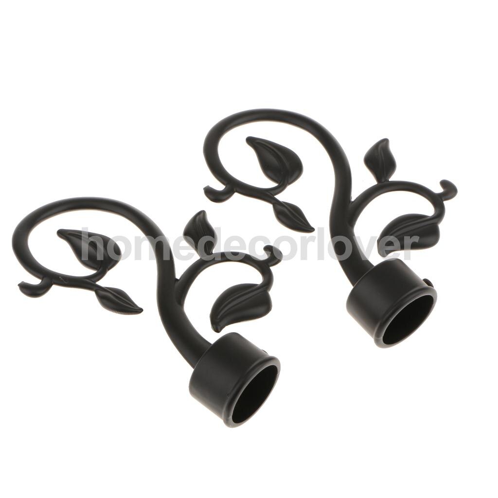 2Pcs Window Curtain Rod Drapery Pole Finals Decorative Heads Cap 28mm Inner Diameter: Leaf Black 