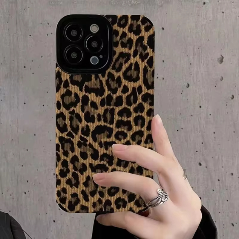 Bonita funda de teléfono de silicona de cuero de vaca de leopardo creativa INS para Apple iPhone 15 12 13 14 11 Pro Max, fundas de mujer a prueba de golpes: silicio / Azul