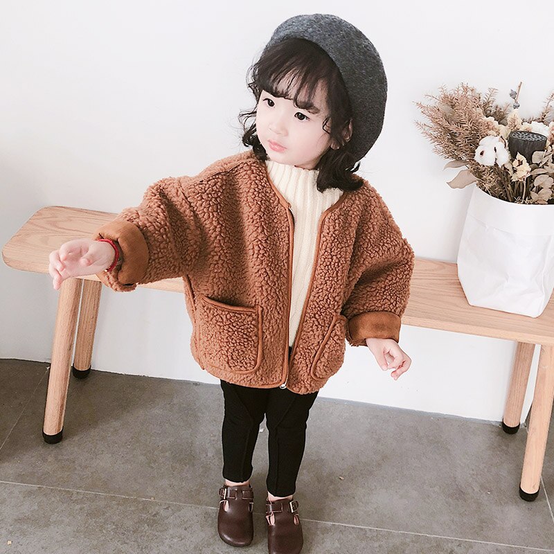 Winter Meisjes Faux Bontjas Katoen Gewatteerde Wol Blend Meisjes Fluwelen Jas Kid Winter Warm Bovenkleding Kerst Fleece Bovenkleding: Bruin / 3T