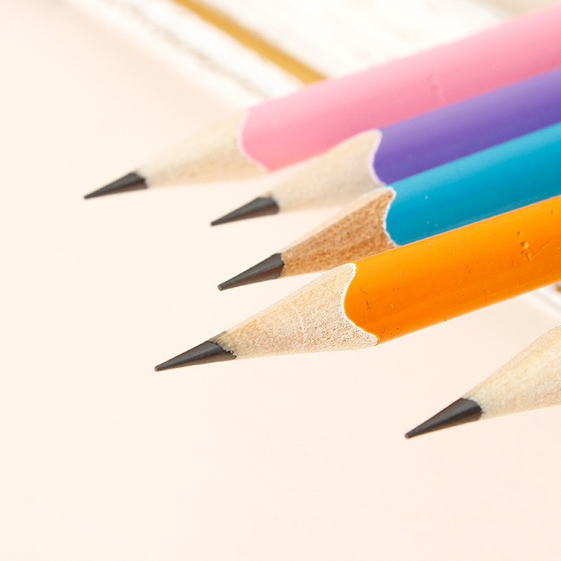 100pcs Classic solid color log Pencil With Rubber Attached HB Writing Learn Drawing Writing Pencil Office Stationery