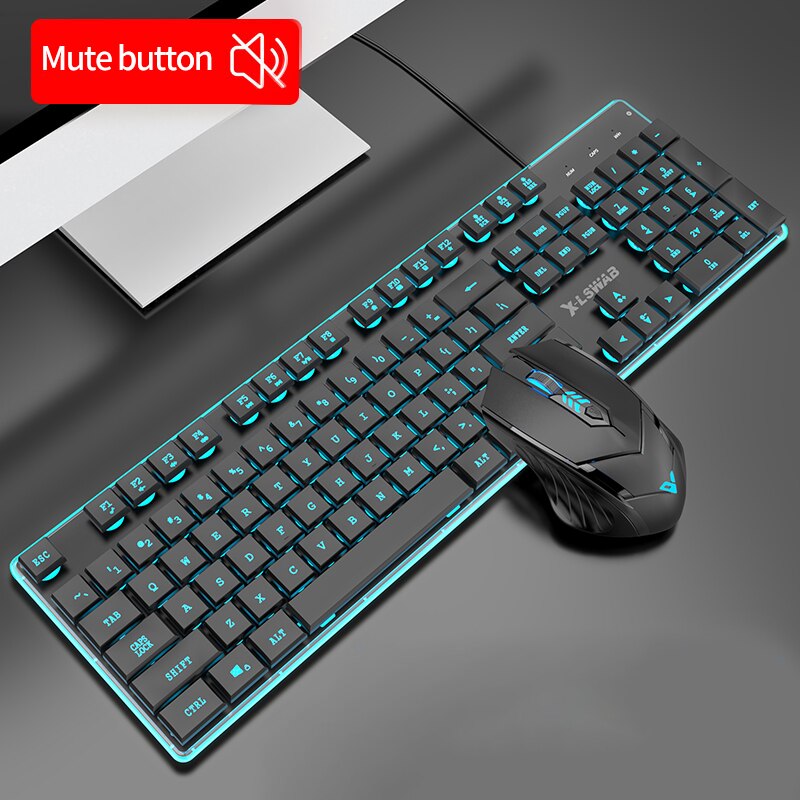 EWEADN Gaming keyboard Wired Gaming Mouse Kit 104 Keycaps With RGB Backlight keyboard Gamer Ergonomic Silent For Laptop: Gold