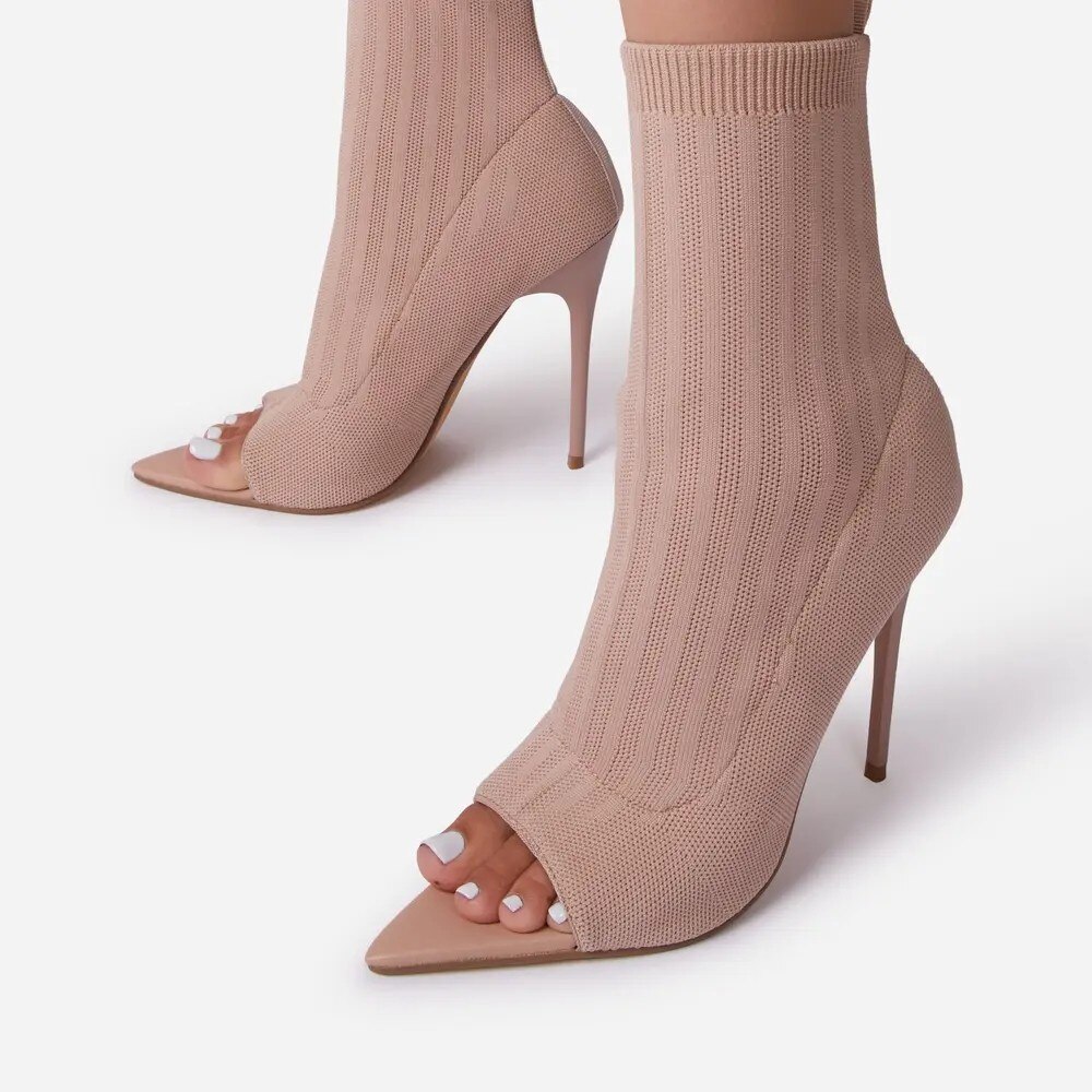 Bottes à talons hauts pour femme, chaussures de gladiateur, à bout ouvert, de soirée, de mariage, à la , collection automne