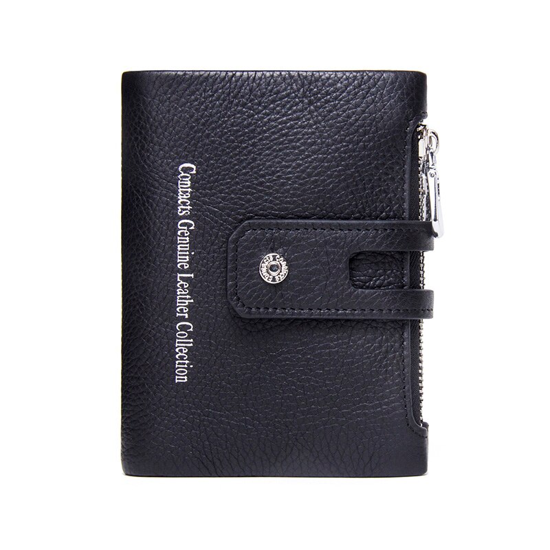 Vintage Purse Genuine Leather Women Short Style Wallet Hasp Wallet Zipper Purses Card Holder: Black