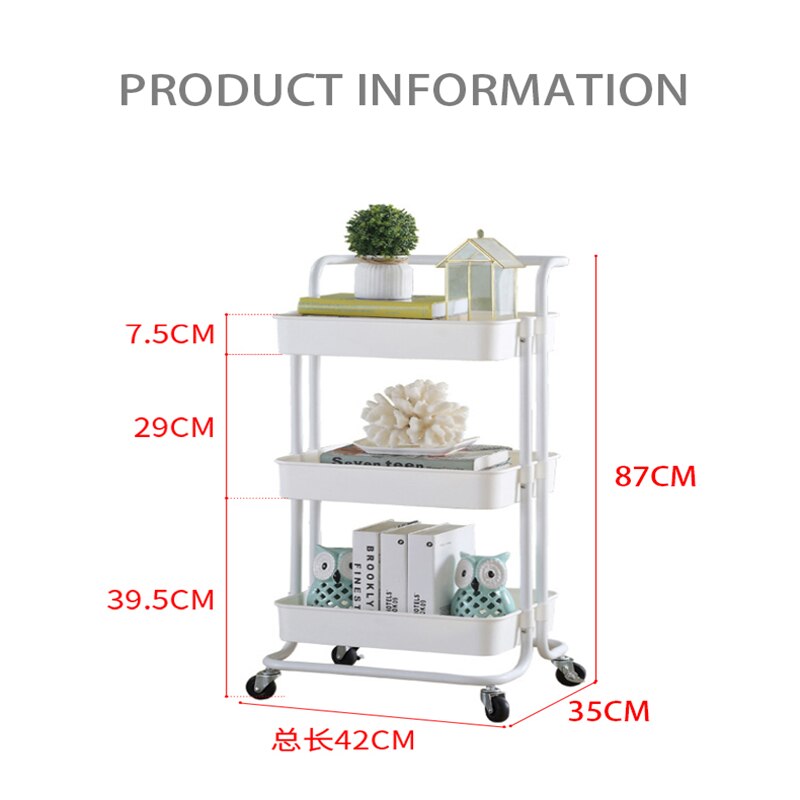 KingYee Kitchen trolley 3Tier utility Cart multi-function trolley storage trolley kitchen foldable trolley Rolling Metal trolley
