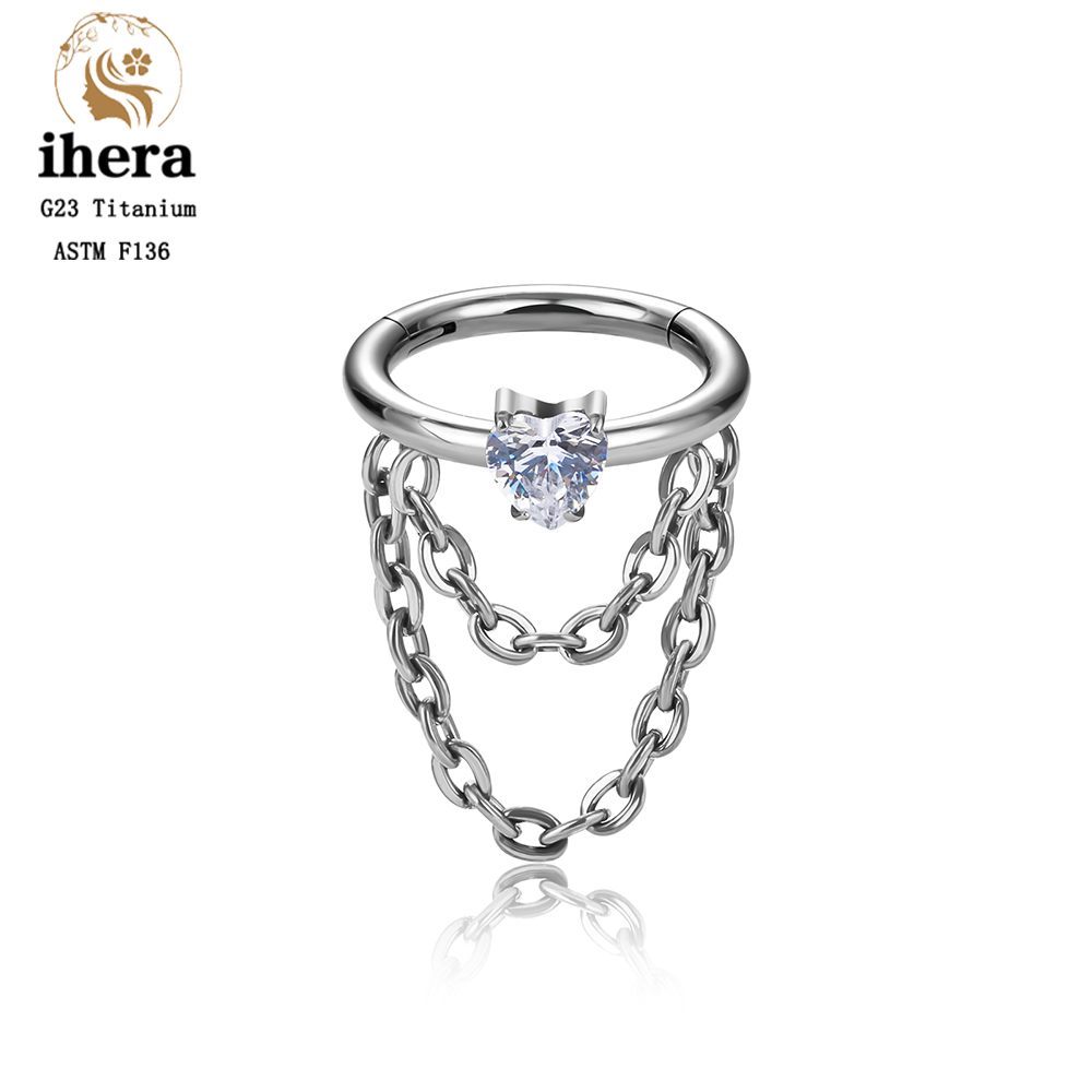 Pendientes de cadena para Piercing de titanio G23, aros de 16G, segmento con bisagras, cartílago del trago de la oreja, hélice, Concha, Daith Pierc, anillo, joyería para el cuerpo: Blanco / Color dorado