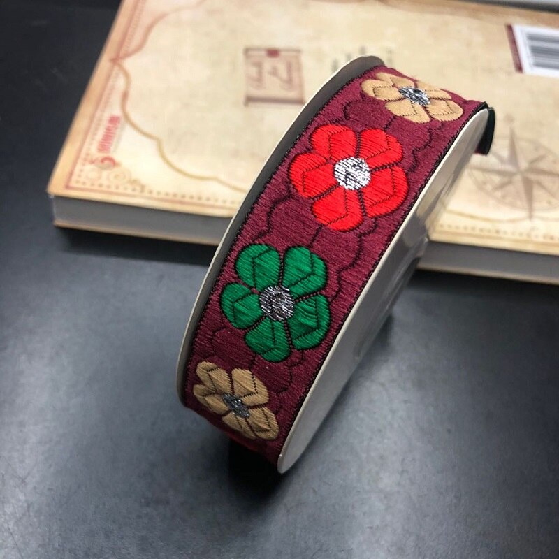 9 yardas/lote de ancho aprox. 2,5 cm tejido Jacquard cintas para tapicería patrón de flores para cortina y accesorios de ropa LS-236: dark red
