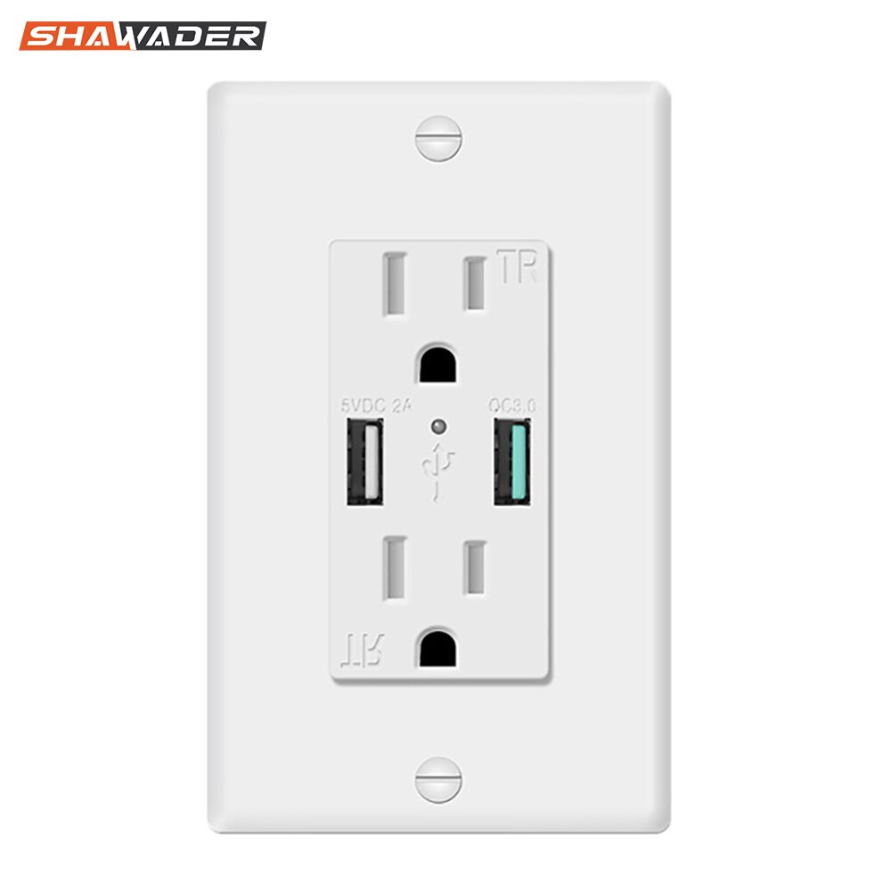 USB Wall Sockets US Plug Power Outlets 2 way Surge Protection QC3.0 Duplex USB Receptacle for Room Kitchen Office USA Mexico