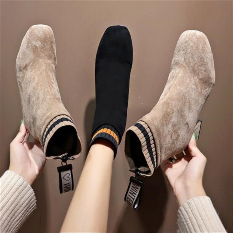 Ankelstøvler i imiteret ruskind kvinder chunky hæle plyssko kvinde smarte sko dame brun chokolade støvle plus størrelse 34-43