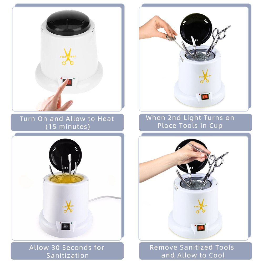 Herramienta de Metal para decoración de uñas, taza de esterilización, esterilizador de tijeras, equipado con herramienta de desinfección de arena de cuarzo para UV exterior
