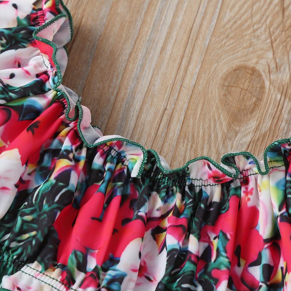 Floral Print Sleeveless Two Piece Swimwear for Girls Summer Beachwear Printing Off Shoulder Ruffle Swimsuit B2