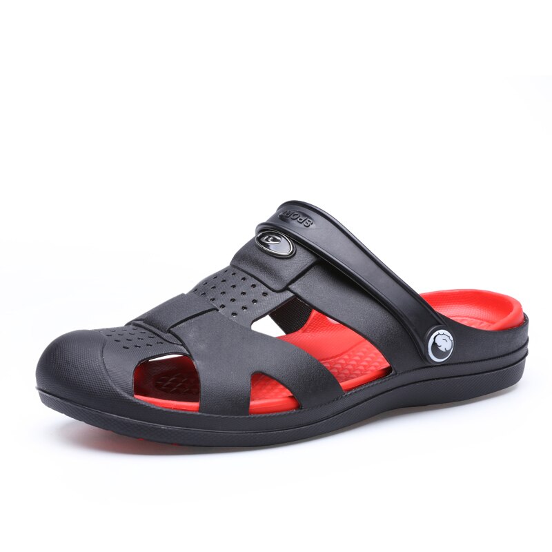 Men Outdoor Beach Casual Shoes Men Sandals Summer Flip Flops Slippers Flats Water Shoes Men Jelly Shoes Masculina: black / 9.5