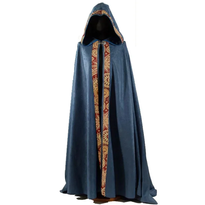 Unisex Gótico Capuz Manto, Renascimento Medieval, Halloween Vampiro, Diabo Mago Capa, Robe Vestido, Cosplay Traje, Casaco, Festa: S / Azul