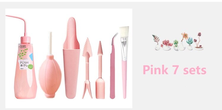 Bouteilles d'arrosage plantes miniatures | Mini ensemble d'outils à main de jardinage multifonctions plantes succulentes, outils de jardinage: Pink 7pcs