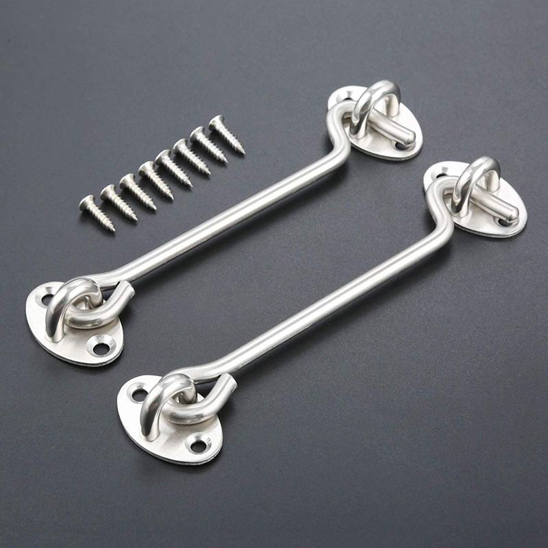 2Pcs Cabin Door Hook & Eye Latch Lock Shed Gate Catch Silent Holder Stainless Steel 6 inch