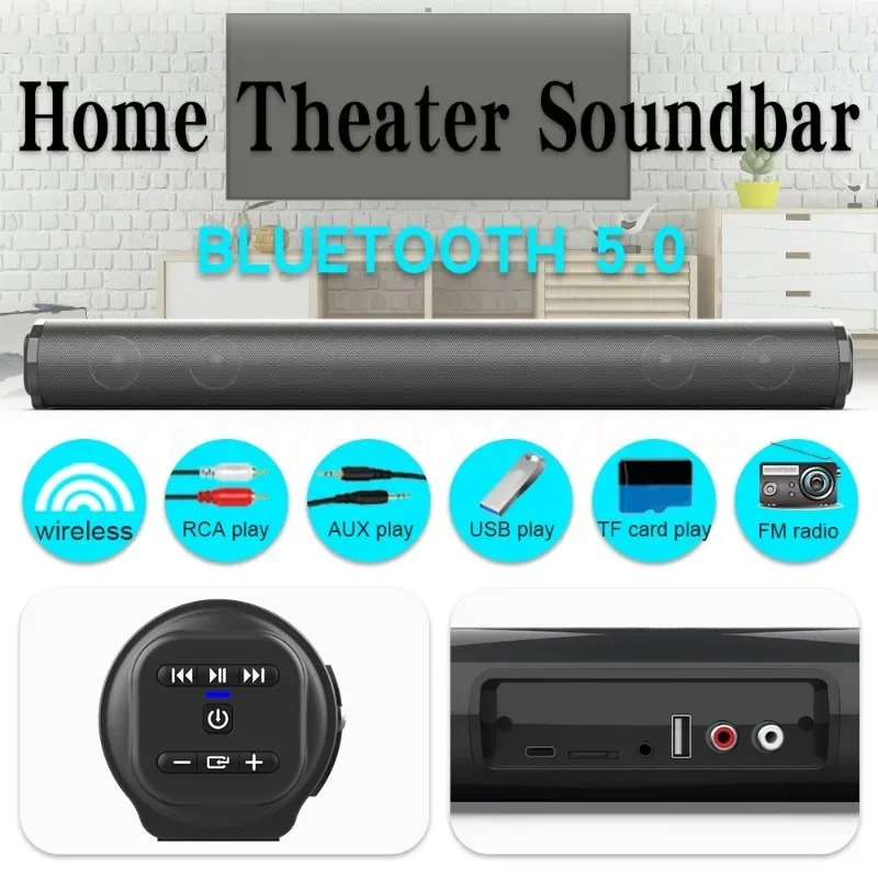 Superkraftig lydplanke bærbar trådløs bluetooth-høyttaler surround stereo hjemme-tv lydboks subwoofer fm-radio hjemmekino