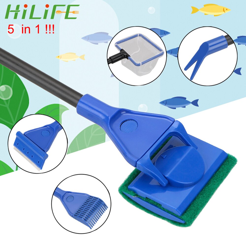 HILIFE Adjustable Aquarium Cleaner 5 in 1 Aquarium Tank Clean Set Aquarium Cleaning Tools